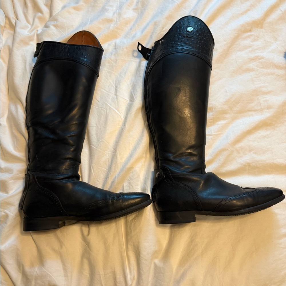 Custom Celeris Riding Boots – Size 10.5 – 20″ Tall / 16.75″ Calf – Black Leather